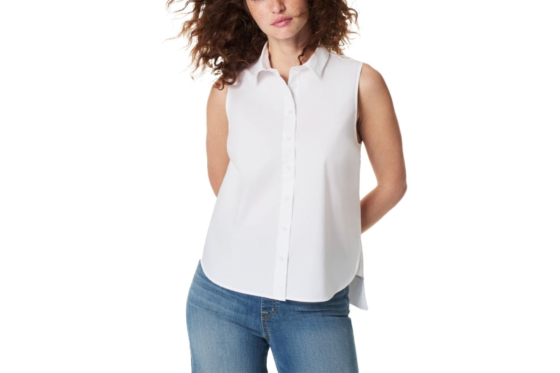 Meghan Markle wore a sold-out $26 white button-up top from Mango to the Afro Women and Power Forum in Colombia. Shop similar styles from Amazon, Spanx, and Nordstrom starting at $18.