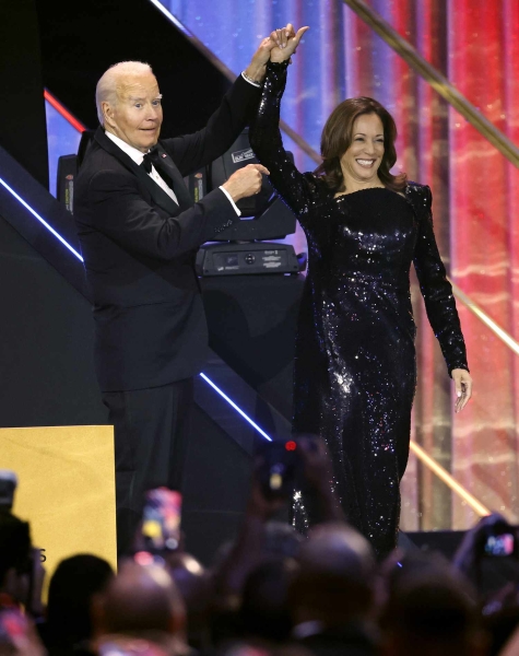 Kamala Harris attended the Congressional Black Caucus Foundation's 2024 Phoenix Awards dinner in Washington, D.C. in a black sequined gown by African American designer LaQuan Smith. See her full look, here.