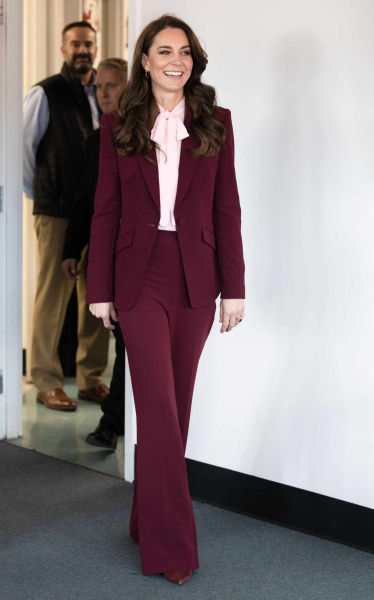 Kate Middleton potentially re-wore a burgundy suit during her first appearance since she finished chemotherapy. See the look, here.