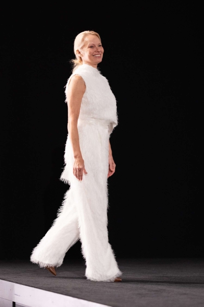 Pamela Anderson attended a Q&A session at the 20th annual Zurich Film Festival wearing a fuzzy white pantsuit that reminded us of her memorable VMAs hat. See her full outfit, here.