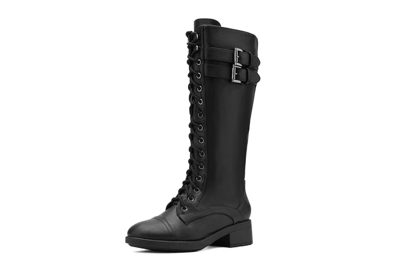 Anne Hathaway recently wore tall, platform lace-up boots, which is a style that Taylor Swift has also worn. An InStyle writer found similar combat boots on Amazon from brands like Dream Pairs, with prices starting at $48.