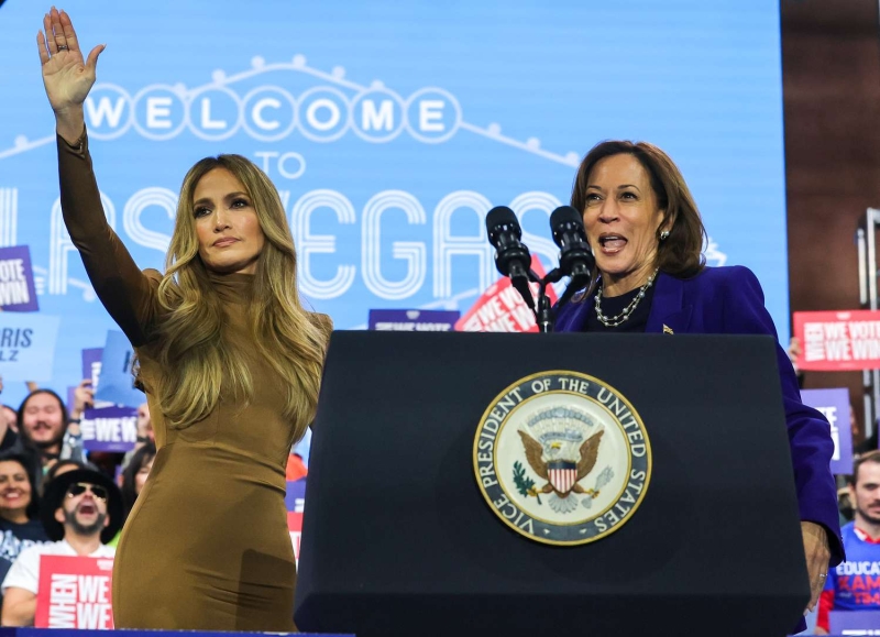 Jennifer Lopez attended Kamala Harris's Las Vegas rally in an outfit that embraced latte dressing. See her full look, here.