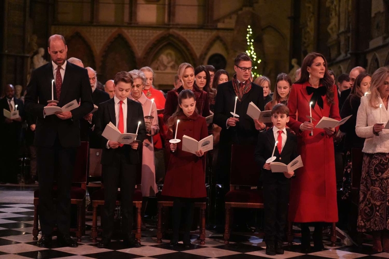 Kate Middleton's family, including Prince William and kids Princes George and Louis and Princess Charlotte, matched her in red for her annual "Together at Christmas" concert on Friday, December 6, 2024. See their festive looks, here.