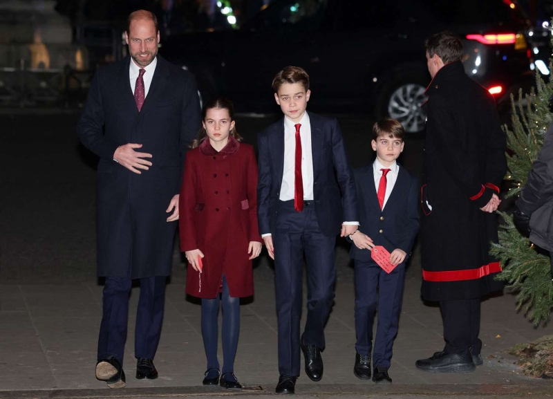 Kate Middleton's family, including Prince William and kids Princes George and Louis and Princess Charlotte, matched her in red for her annual "Together at Christmas" concert on Friday, December 6, 2024. See their festive looks, here.