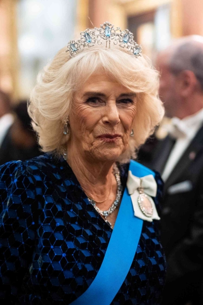 Queen Camilla wore the diamond Kokoshnik tiara during the State of Qatar banquet at Buckingham Palace on December 3. The tiara was previously worn by Queen Elizabeth II.