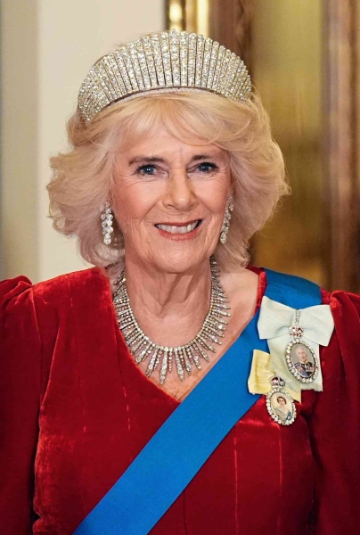 Queen Camilla wore the diamond Kokoshnik tiara during the State of Qatar banquet at Buckingham Palace on December 3. The tiara was previously worn by Queen Elizabeth II.