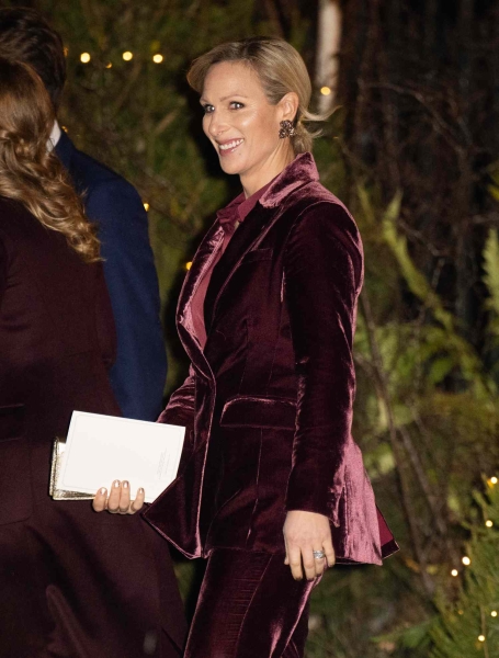 Zara Tindall attended Kate Middleton's "Together at Christmas" carol concert on Friday, wearing a daring velvet pantsuit from Veronica Beard. See her full look, here.