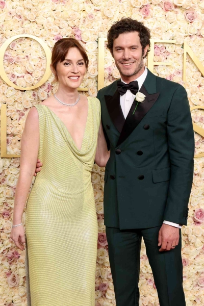 Adam Brody and Leighton Meester had a sweet couples' moment coordinating in green outfits at the 2025 Golden Globe Awards. See their outfits, here.